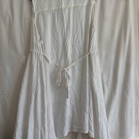 For The Republic 2X White Rayon Linen Hi-Low Pom Pom Sleeveless Tie Back NWT - Picture 2 of 8